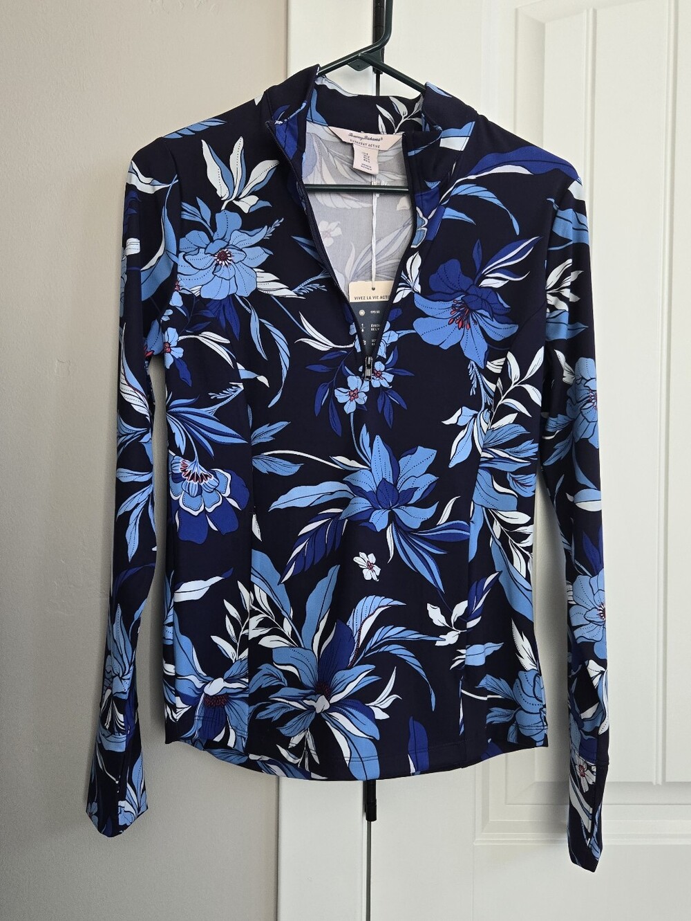 Tommy Bahama Navy and Blue Floral Half-Zip Pullover